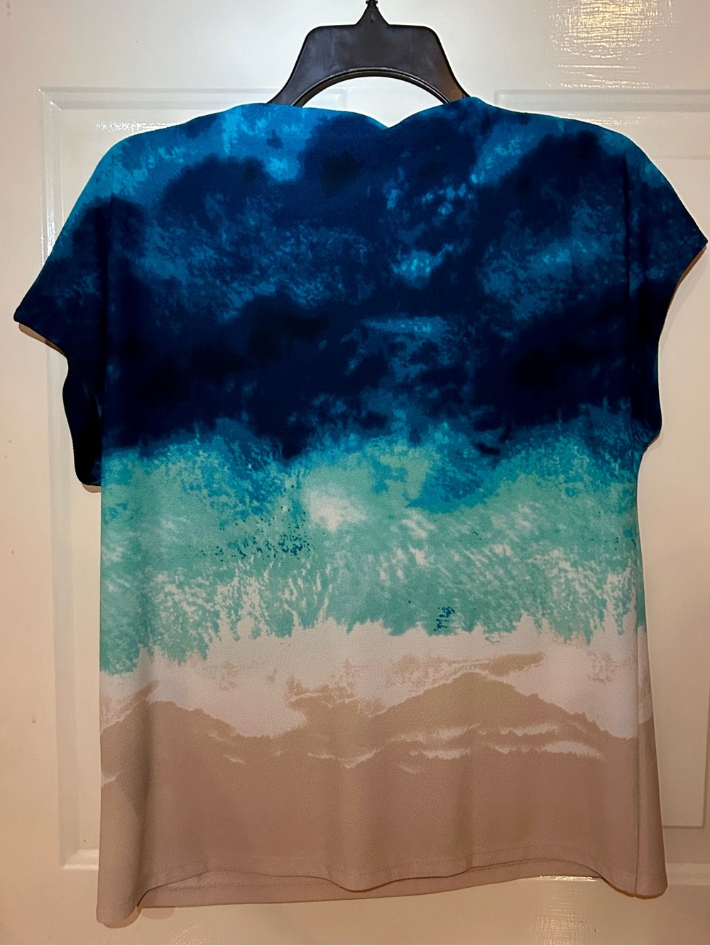 Donna Karan Teal and Navy Marble-Print Top - Picture 3 of 6